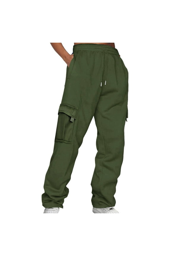 Plus Size Pants for Women Ladies' Solid Drawstring Elastic Waist Pocket Pants Slacks