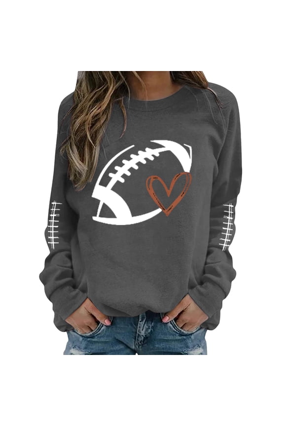 Lisingtool Plus Size Tops for Women Funny Football Shirts for Women Football Mom Sweatshirt Women's Crewneck Sweatshirt Dark Gray Promotion Sale