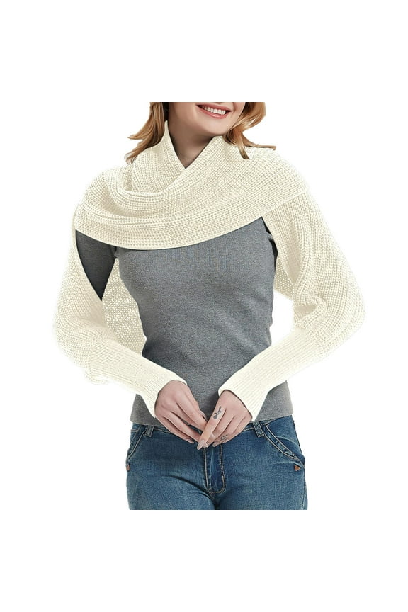 Clearance! Lisingtool Scarf for Women Fashion Winter Warm Solid Color Knitted Wrap Scarf Crochet Thick Shawl Cape with Sleeve for Women Promotion Sale