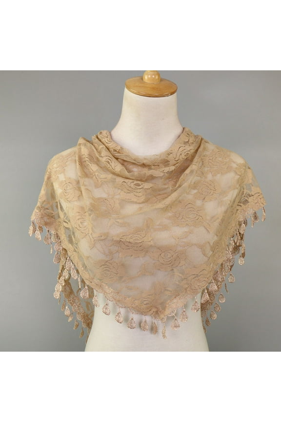 Clearance! Lisingtool Scarf for Women Women Lace Tassel Rose Floral Hollow Scarf Shawl Lady Wraps Scarves Khaki Promotion Sale