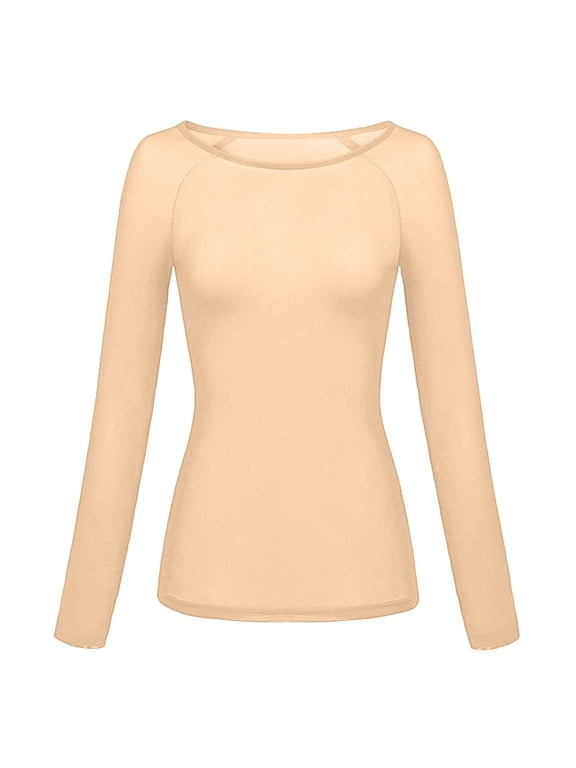 Shirts for Women Womens Solid See Through Long Sleeve Arm Shaper Top Mesh Shirt Blouse Promotion Sale