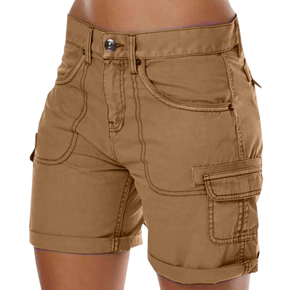 Lisingtool Cargo Shorts Women's Work Pants Casual Pants High Waist Thin Loose Wide Leg Shorts for Women Khaki1