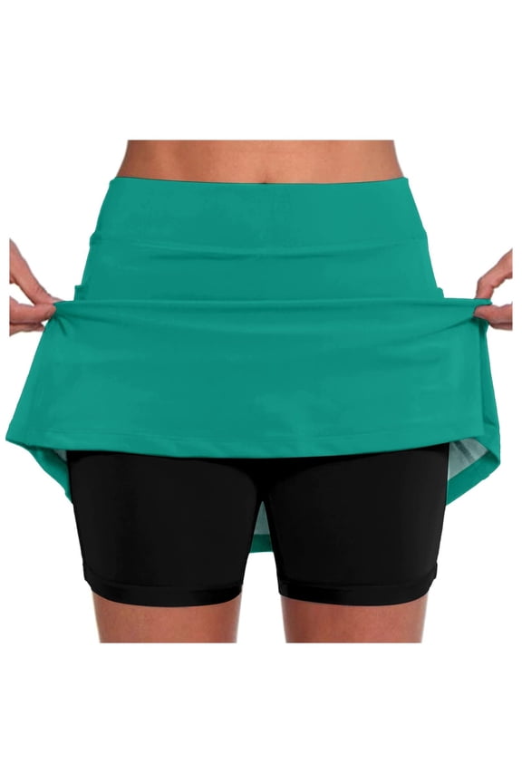 Clearance! Lisingtool Skorts for Woman Women's Pocket Pants Solid Mid Waist Culottes Short Skirts Skinny Pants Green on Clearance