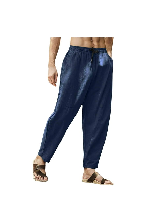 Clearance! Lisingtool Sweatpants for Men Men Spring and Summer Pant Casual All Match Solid Color Loose Trouser Fashion Beach Pant Dark Blue Promotion Sale