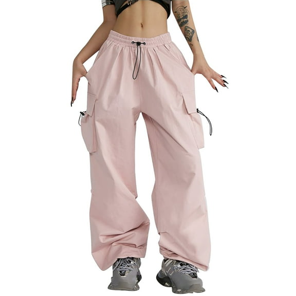 Lisingtool Sweatpants Women Women's Parachute Pants with 4 Pockets High Elastic Waistband Cargo Pants Streetwear