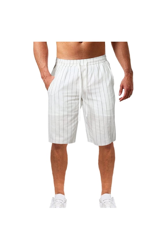 Clearance! Lisingtool Sweatpants for Men Men's Spring and Summer Pinstripe Cotton and Casual Sports Shorts White Promotion Sale