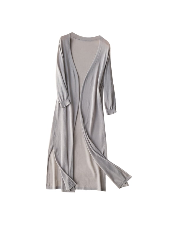 Sweatshirt for Women Ladies' Solid Linen Ice Cotton and Linen Knit Cardigan Midi Grey