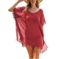 thumbnail image 1 of Clearance! Lisingtool Swim Suit Coverup for Women Women's Trim Kaftan Chiffon Tassels Swimwear Beach Loose Bikini Cover Up Tops Red, 1 of 4