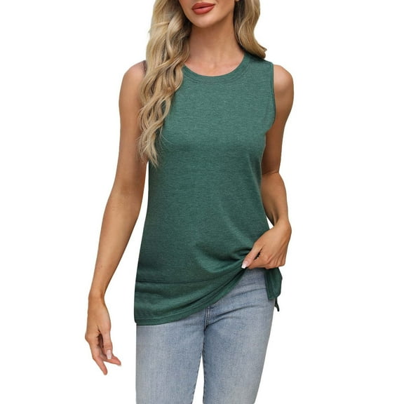 Lisingtool Tank Top Women Casual Soft Loose Spring Summer V Neck Sleeveless Tee Shirts Basic Trendy Outfits Clothes Green