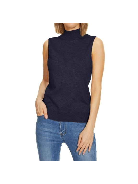 Tank Tops for Women Women Sleeveless Mock Neck Tops for Women Sweater Knit Turtleneck Soft Basic Vest Tank Lightweight Black Promotion Sale