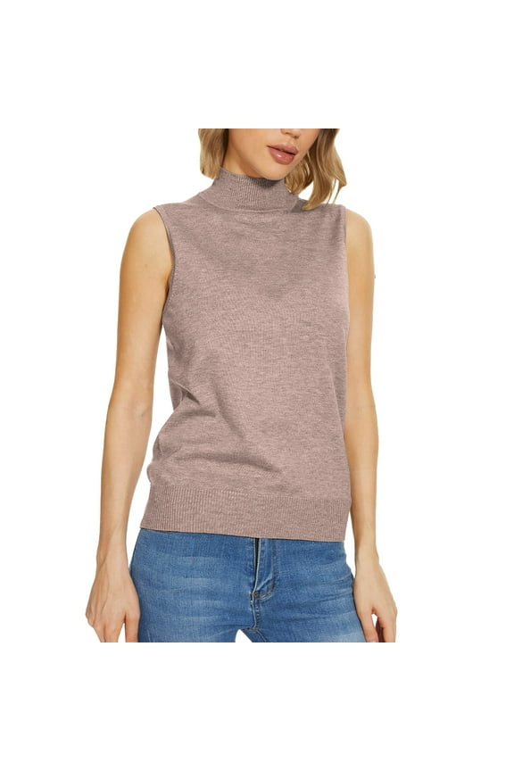 Tank Tops for Women Women Sleeveless Mock Neck Tops for Women Sweater Knit Turtleneck Soft Basic Vest Tank Lightweight Khaki Promotion Sale