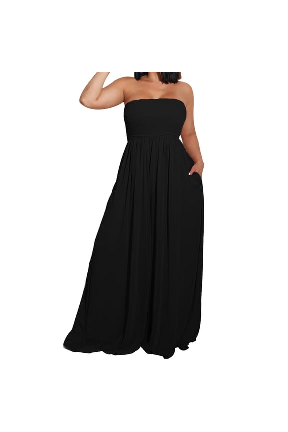 Clearance! Lisingtool Two Piece Sets for Women Women's Summer Fashion Casual Smocked Wide Leg Jumpsuit Romper Sleeveless Tube Neck Jumpsuit Promotion Sale