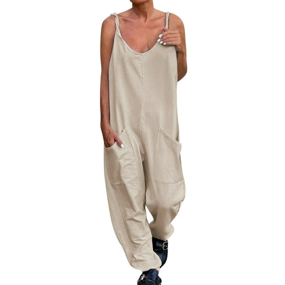 Clearance! Lisingtool Two Piece Sets for Women Women Summer Casual Jumpsuits Spaghetti Strap V Neck Loose Romper with Pockets Promotion Sale