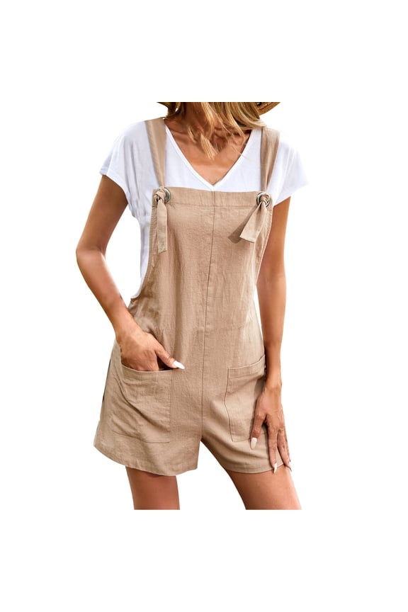 Clearance! Lisingtool Two Piece Sets for Women Women's Solid Color Double Pocket Cotton and Linen Suspender Jumpsuit Promotion Sale