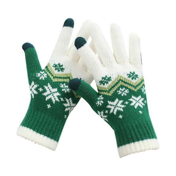 Clearance! Lisingtool Women Can Enable Screen Gloves Warm Stretch Knitted Gloves Mittens Winter Keep Warm Knitting Christmas Snowflakes Printing Golves Students Outdoor Riding Hiking Mittens