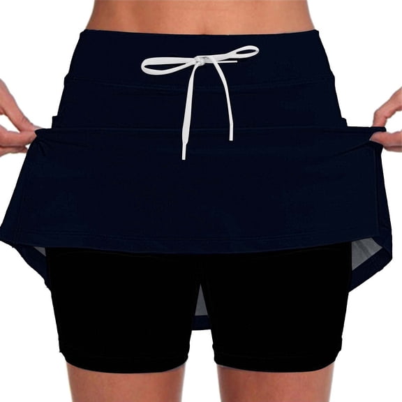 Clearance! Lisingtool Women's Fashionable Casual Sports Casual Skirt With Pocket Drawstring Solid Color Mid Waist Skirt Pants Dark Blue on Clearance