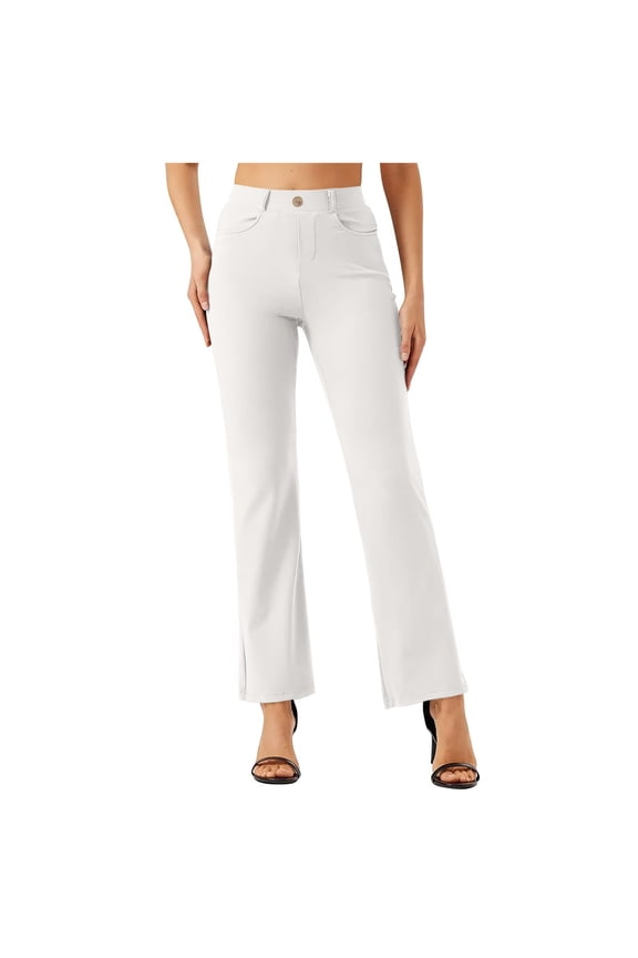 Women's Stretchy Dress Pants With Pockets Tall Petite Regular for Work Business White