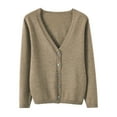 thumbnail image 1 of Lisingtool Womens Tops Women's Spring and Autumn Leisure Loose Solid Long Sleeve V Neck Button Knitted Soft Cardigan Coat Cardigan Sweaters for Women Khaki, 1 of 4