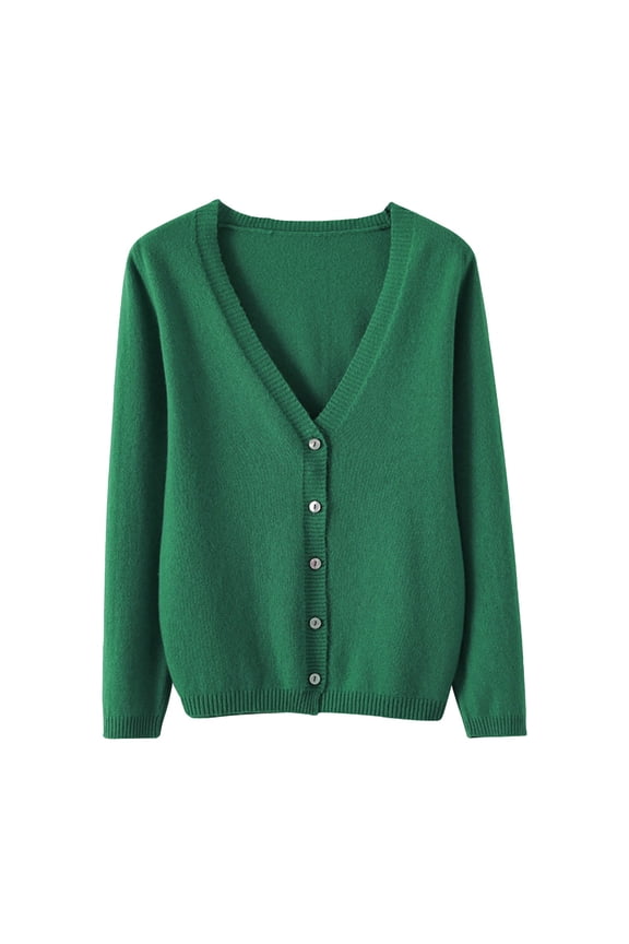 Clearance! Lisingtool Womens Cardigan Women's Spring and Autumn Leisure Loose Solid Long Sleeve V Neck Button Knitted Soft Cardigan Coat Army Green Promotion Sale