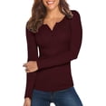 thumbnail image 1 of Clearance! Lisingtool long sleeve shirts for women Womens V Neck Shirts Long Sleeve Solid Button Down Basic Tops Tees Wine, 1 of 4