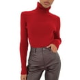 thumbnail image 1 of Clearance! Lisingtool thermal underwear for women Women Soft Sweater Slim Fit Lightweight Long Sleeve Turtleneck Tops Undershirt Sexy Knitted Warm Fitted Fashion Pullover Sweater Red1, 1 of 8