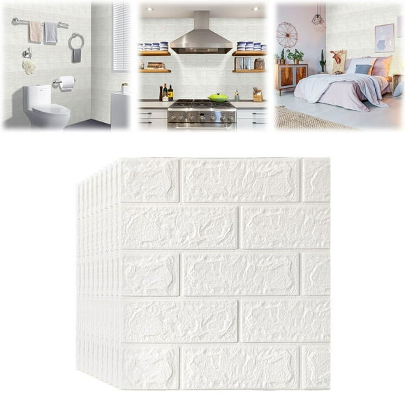 Clearance! Liulin 1Pc 3D Wall Panels, White 3D Peel and Stick Brick Tile, DIY Self Adhesive Waterproof Foam Faux Brick Panel, Printable Foam Brick Wall Panels for Interior Wall Decor, 15 x 13.8 Inch