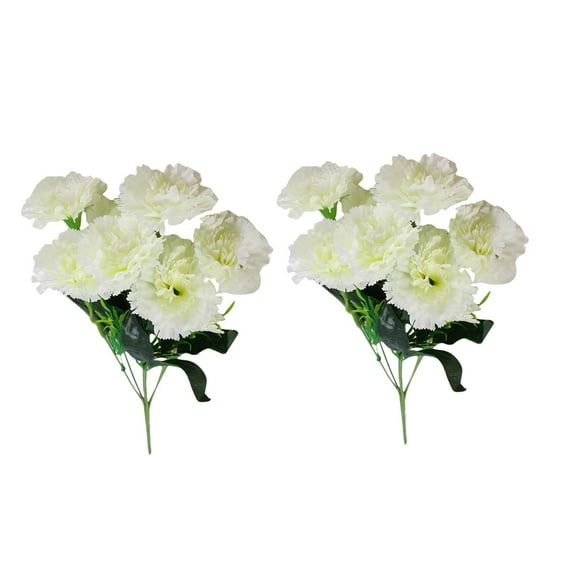 Clearance! Liulin 2Pcs 10 Heads Carnations Artificial Flowers, Fake Carnations Silk Flowers with Stem, Artificial Carnations Plants for Home Wedding Table Centerpiece Mother's Day Decor, 5", White