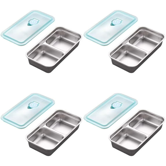 Clearance! Liulin 4Pcs Stainless Steel Meal Prep Containers, Food Storage Containers with Airtight Lids, Outdoor Lunch Box for Picnic Travel, Reusable Snack Box, Kimchi Box, Lunch Box, Double Grid