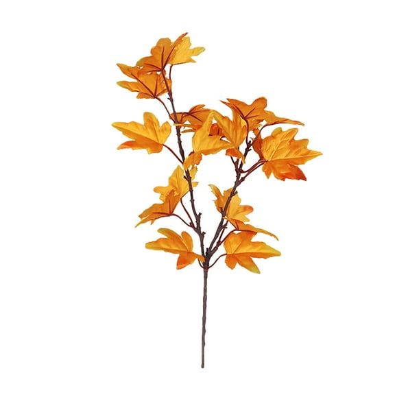 Clearance! Liulin Artificial Maple Leaf Branches, Fake Fall Leaves Stems Plants Maple Leaves Shrubs, Autumn Leaf Bushes Faux Silk Foliage for Vase, Home Office Decor, Table Centerpiece, 15.4", Yellow