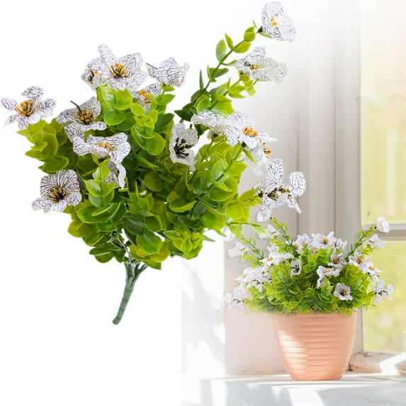 Clearance! Liulin Artificial Violet Flowers, Fake Flowers Plant UV Resistant No Fade Faux Flower Hanging Plant Plastic Greenery Shrubs Garden Porch Window Box Decorating, Silk Violet Flower, White