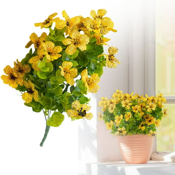 Clearance! Liulin Artificial Violet Flowers, Fake Flowers Plant UV Resistant No Fade Faux Flower Hanging Plant Plastic Greenery Shrubs Garden Porch Window Box Decorating, Silk Violet Flower, Yellow