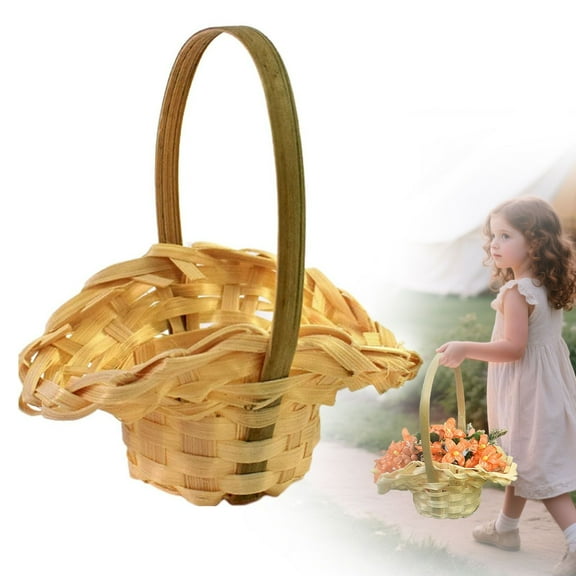 Clearance! Liulin Mini Picnic Basket, Flower Girl Basket with Handle, Small Wicker Basket for Wedding Garden and Home Decor, Flower Basket, Easter Rattan Basket, Garden Basket, 3.3 x 1.6 Inch