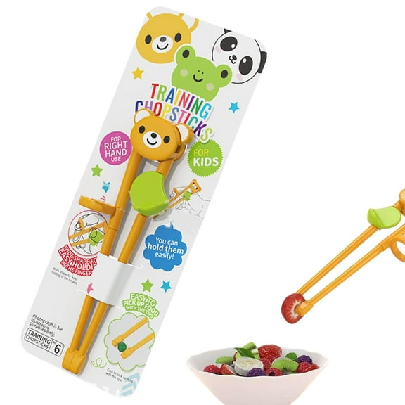 Clearance! Liulin Training Chopsticks, Reusable Kids Chopsticks with Non Slip Adjustable Finger Loops, Chopsticks for Toddler, Baby, and Beginners, Animal Chopsticks, Eating Training Tools, Bear