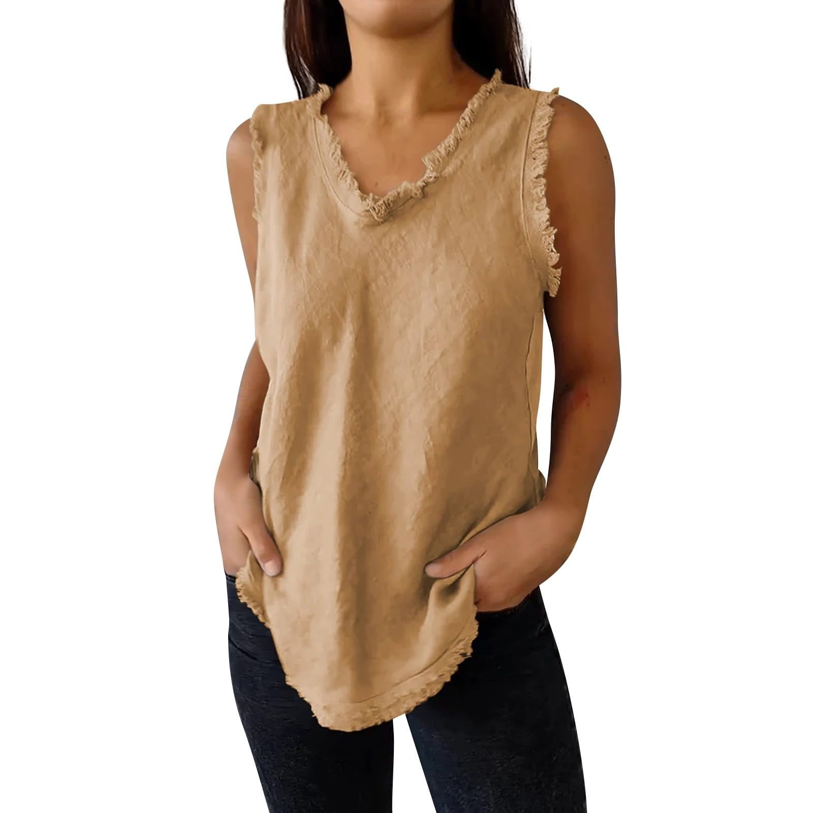 Clearance! Lofdl Womens Summer Tops Oversized Tshirts for Women Linen Sleeveless Tops For Women