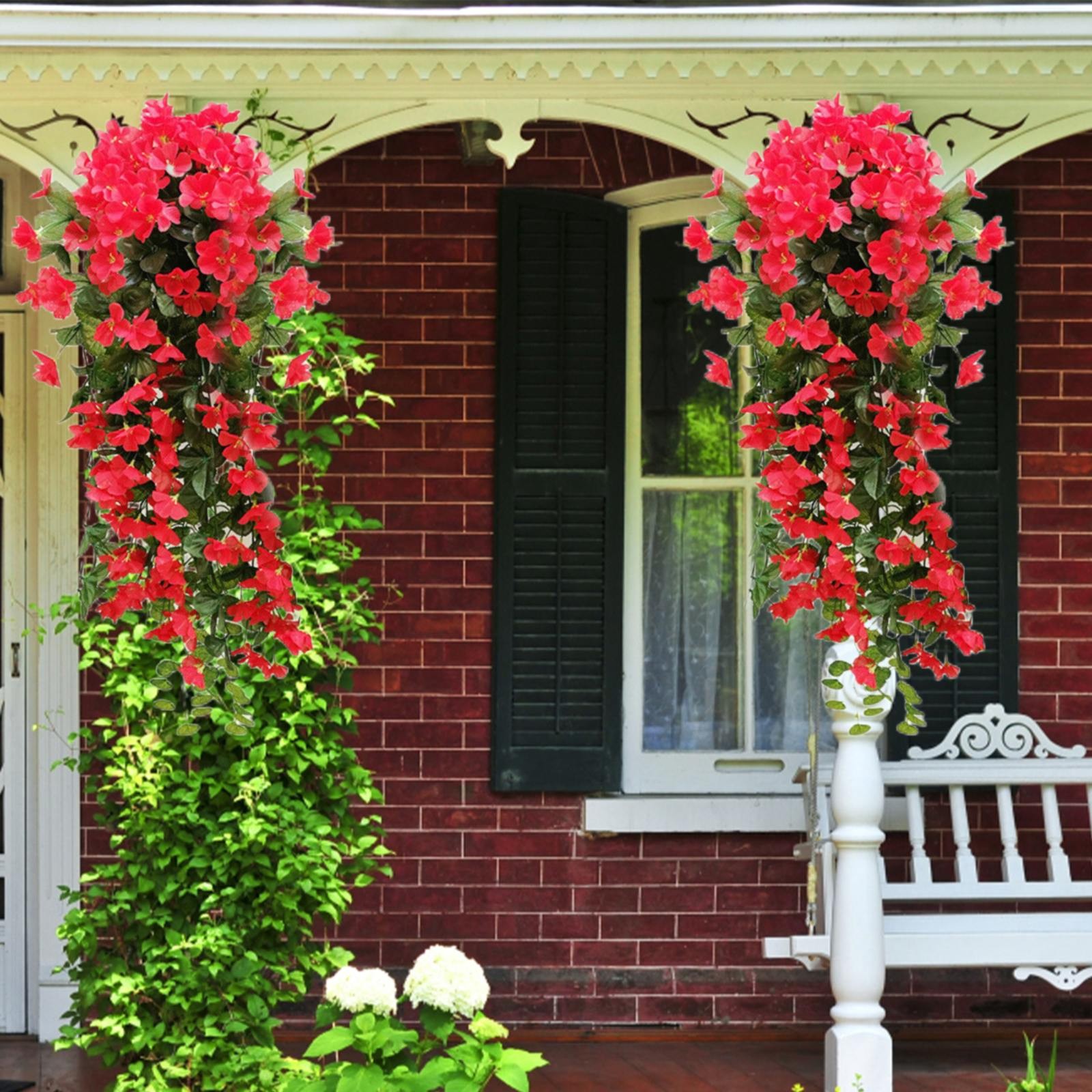 Clearance! Lognanla Hanging Flower Violet Basket Artificial Wall Wisteria Garland Pseudoyucca Simulation Plant Vine Wedding Home Wall Hanging Garden Flower Decoration Artificial Flowers Red