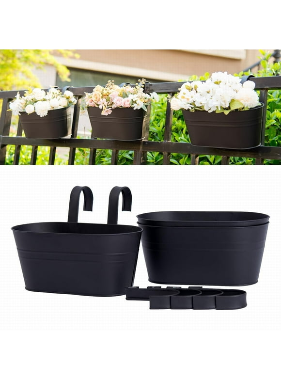 Clearance! Lognanla Metal Hanging Flower Pots For Fence,Outdoor Balcony Rail Planter With Garden Tools Detachable Hooks Holes For Garden Home Decor Black Flower Pots Hanging Planters For Indoor Plants