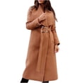 thumbnail image 1 of Clearance Long Coats for Women Women's Elegant Lapel Collar Double Breasted Pea Coat Regular Wool Blend Overcoat Coat Belt, 1 of 6