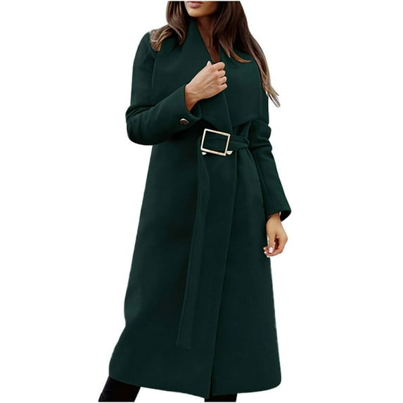 Clearance Long Coats for Women Women's Elegant Lapel Collar Double Breasted Pea Coat Regular Wool Blend Overcoat Coat Belt