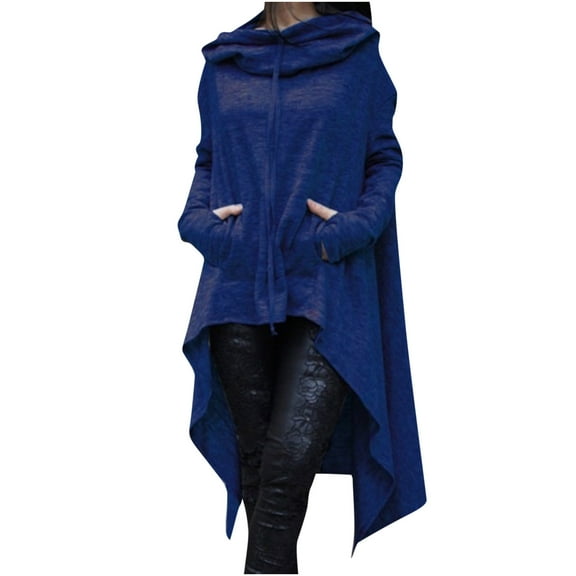 Long Hoodies for Women - Women's Oversized Sweatshirt High-Low Hem Irregular Hooded Sweatshirts with Pocket Solid Casual Loose Long Sleeve Hoodies Longline Tunic Tops
