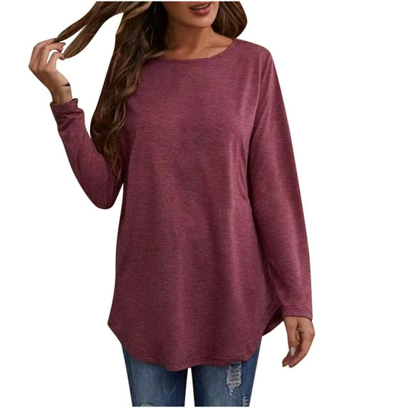 Long Sleeve Tops for Women Tunic Sweatshirts for Women Summer Long Sleeve Blouse Round Neck Tops T-Shirt