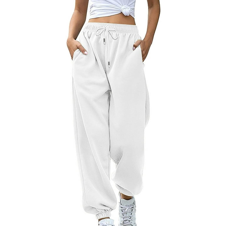 Clearance Loose Sweatpants Women's Fashion Casual Solid Elastic Waist  Trousers Long Straight Pants White XL