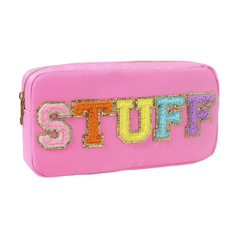 Preppy Fluffy Cosmetic Storage Pouch Chenille Letter Makeup