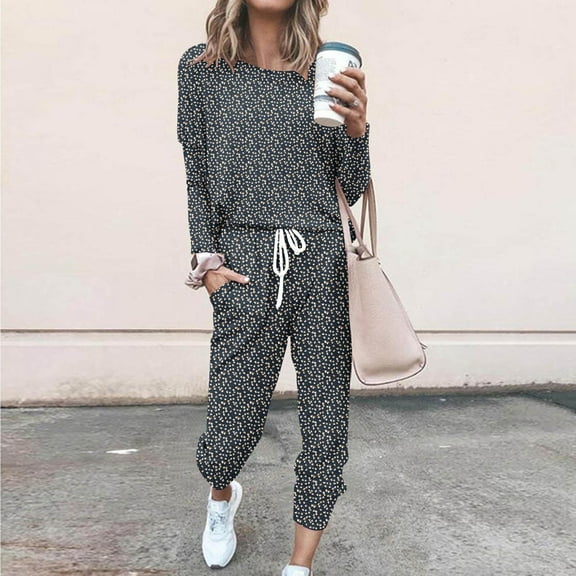 ZVAVZ Clearance Lounge Sets for Women Sweatsuits Sets Women's Solid Color Tracksuits Round Neck Long Sleeve Sweater Tops Fashion Loose Sweatpants Sweatsuits for Women Sets 2 Piece Outfits