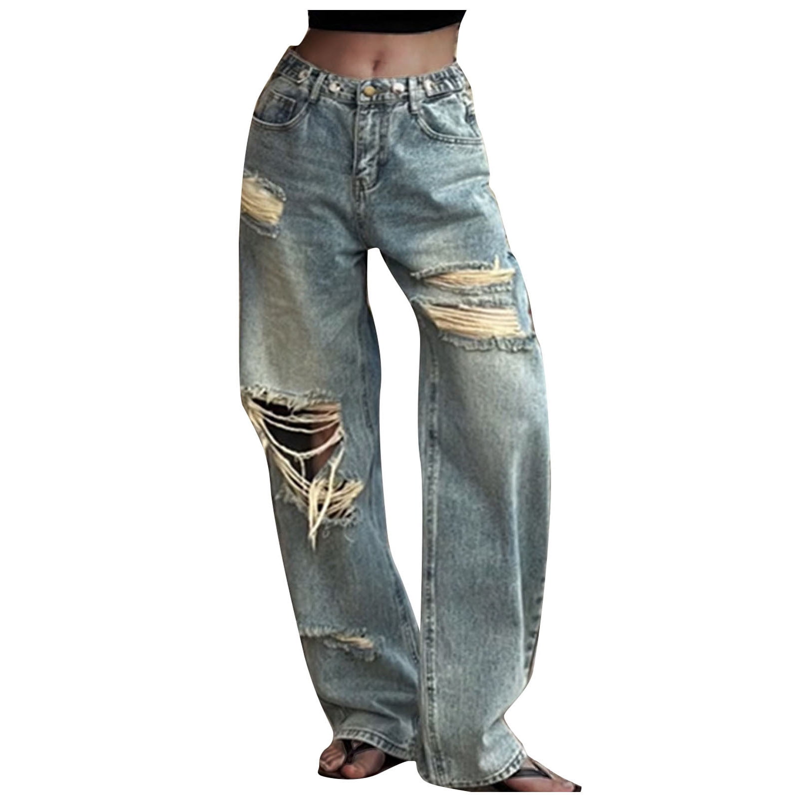 Clearance Low Rise Jeans for Women Ripped Distressed Denim