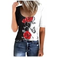 thumbnail image 1 of Clearance Low Scoop Neck Tunic Tops for Women Front Button-Up Short Sleeve Tee Floral Funny Tee Shirts Slim Fitted Tunic Blouses Comfort Casual T-Shirt Going Out Holiday Summer Clothes, 1 of 5