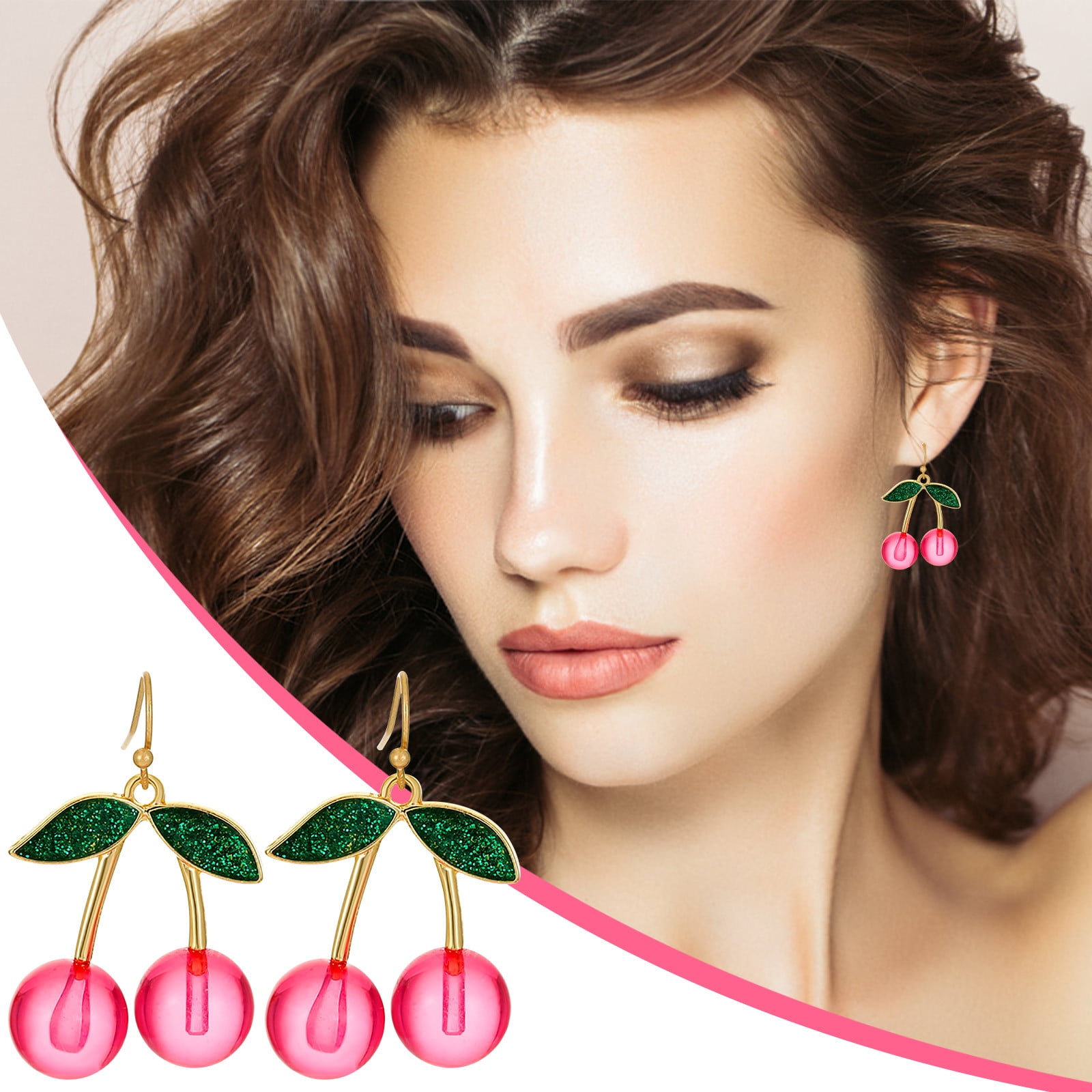 Clearance! Loyerfyivos Cute Cherry Earrings for Women Pink Funny Drop