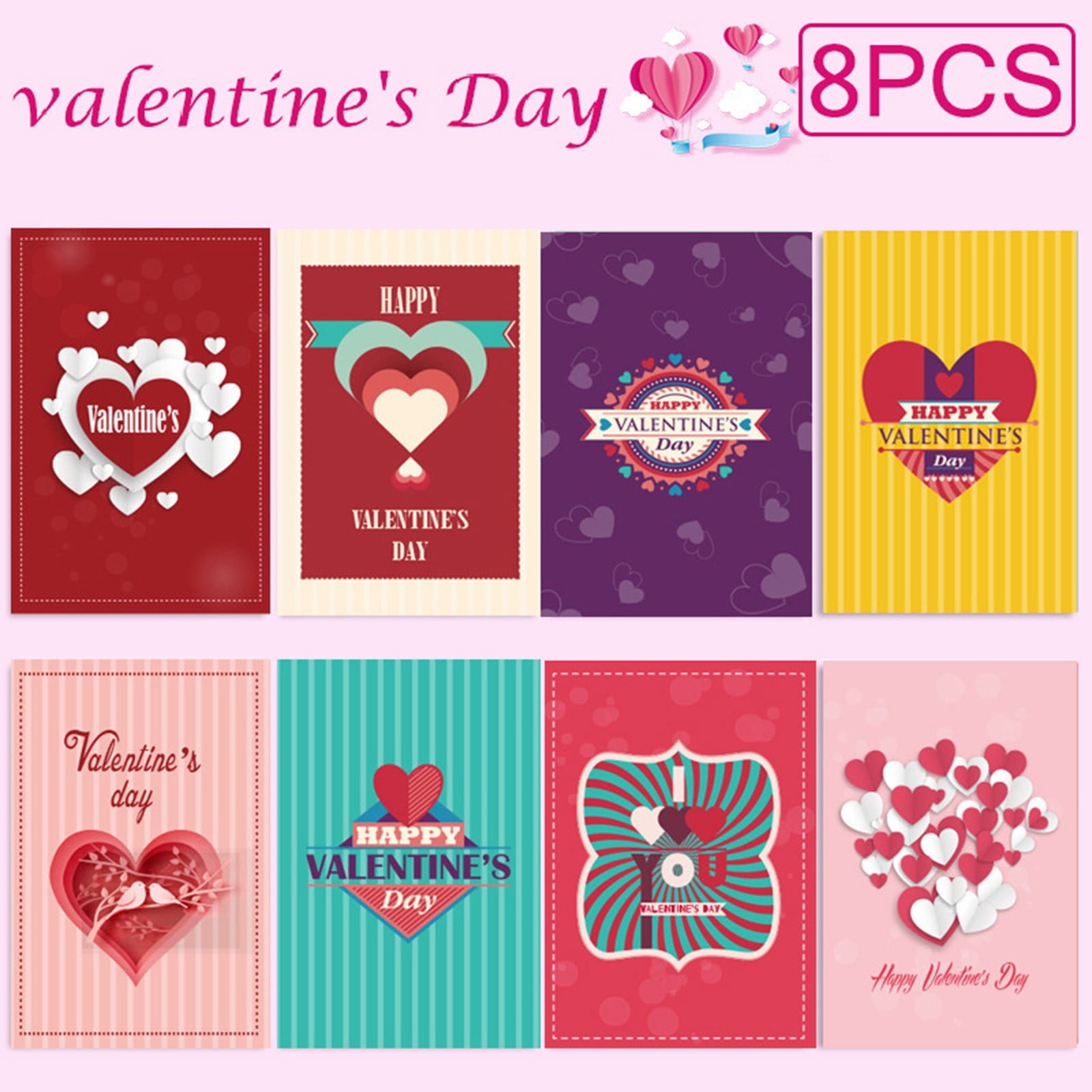 Clearance! Loyerfyivos Valentine Day Cards, 8 Sets Valentine Cards Bulk , Valentine's Day Greeting Cards for Him/Her/Adults, Blank Cards Hearts \u0026 Love for Wedding Anniversary