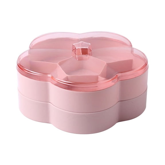 Clearance! Lssam Food Storage Containers 1/2 Tier Flower Shape Candy And Nut Serving Container Tray With Lid 6 Compartment Round Plastic Food Storage Lunch Organizer Divided Christmas Snack Plate