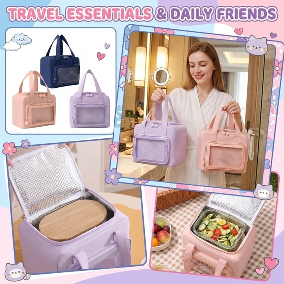Clearance! Lunch Bag Reusable Bento Pouch - Portable Handheld Insulated Thermal Tote, Great Lunch Organizer and Storage Bag for Students and Travel,Pink