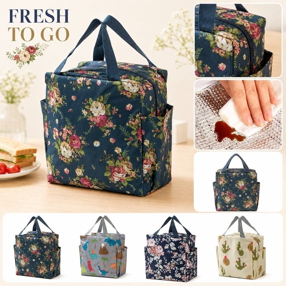 Clearance! Lunch Bag Side Pockets Handheld - Insulated Thermal Tote with Extra Storage, Great Lunch Organizer for Work, Travel, and Picnic Meals,C